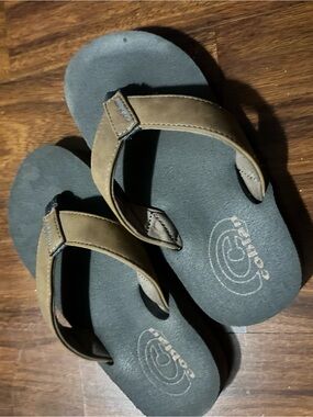 Comfortiva Brown Leather-Style Strap Sandal with Black Footbed